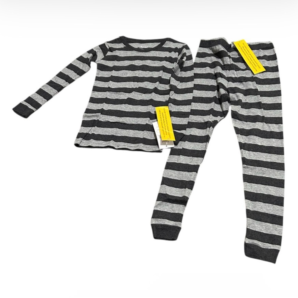 New Leveret Pajamas Kids Size 5 Years Grey Striped Top And Bottom